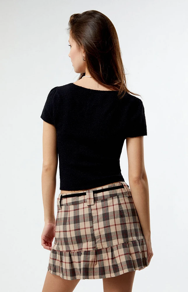 LA Hearts Plaid Ruffle Mini Skirt