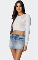 Edikted Francis Cropped Argyle Knit Cardigan