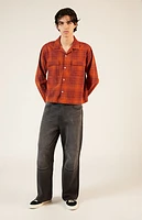 Pacsun Orange Washed Cropped Camp Flannel Shirt