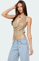 Edikted Shiny Knit Cowl Neck Backless Top