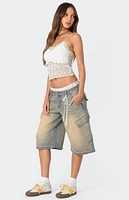 Edikted Lace Boxer Denim Bermuda Shorts