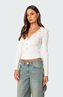 Madeline Lace Trim Ribbed Top