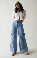 Light Indigo Extreme Wide Leg Cargo Jeans