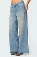 Edikted Paint Splatter Low Rise Jeans