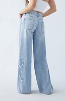 PacSun Casey Light Indigo Bow Low Rise Baggy Jeans