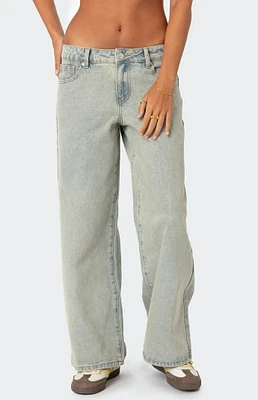 Edikted Petite Magda Low Rise Acid Wash Jeans