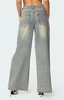 Edikted Rhinestone Low Rise Washed Jeans