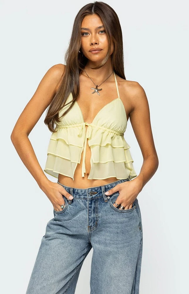 Edikted Zephi Split Front Ruffled Top