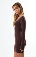 Daisy Street Ribbed Bow Long Sleeve Mini Dress