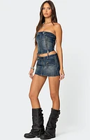 Edikted Guinevere Zip Washed Denim Mini Skirt