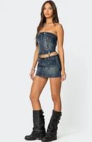 Edikted Guinevere Zip Washed Denim Mini Skirt