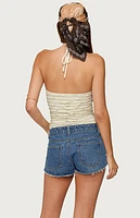 Edikted Criss Cross Bead Ruffled Halter Top