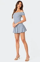 Edikted Gingham Off Shoulder Bubble Mini Dress