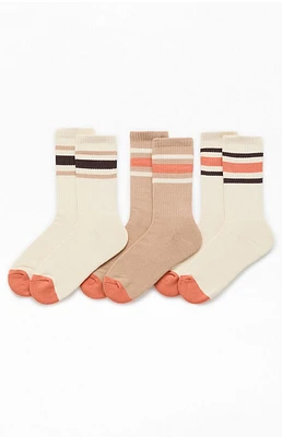 PacSun 3 Pack Varsity Stripe Neutral Crew Socks