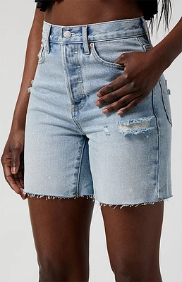 Pacsun Light Indigo Ripped Frayed Denim Dad Shorts