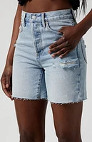 Pacsun Light Indigo Ripped Frayed Denim Dad Shorts