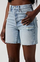 PacSun Light Indigo Ripped Frayed Denim Dad Shorts