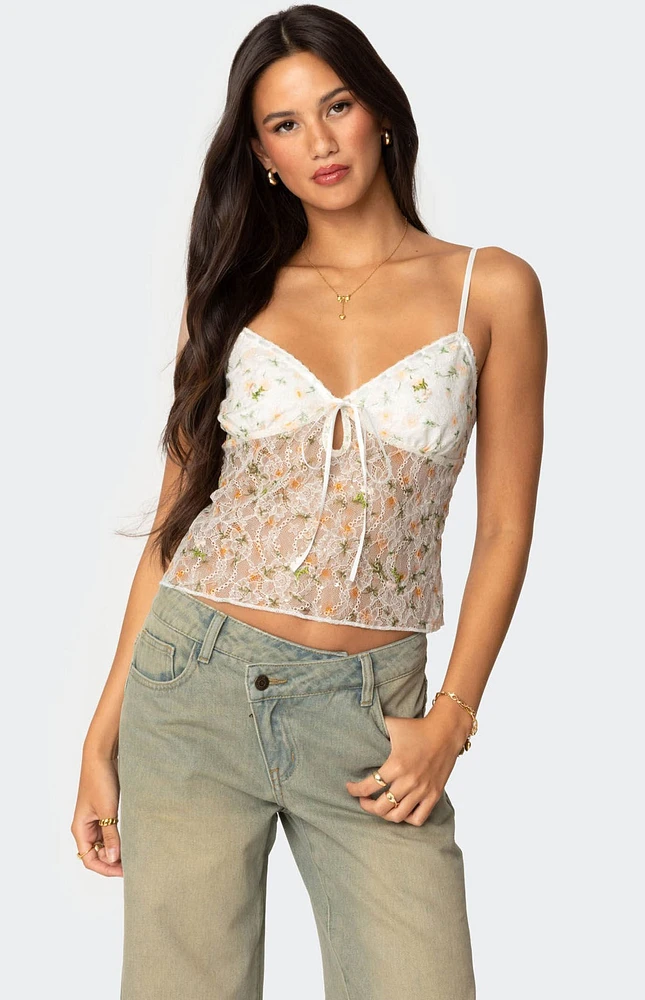 Edikted Flowery Sheer Embroidered Top