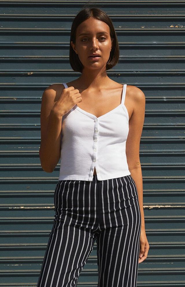 John Galt White Zelly Button Tank Top