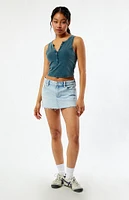 Est. PAC 1980 Vintage Wash Notched Button Tank Top