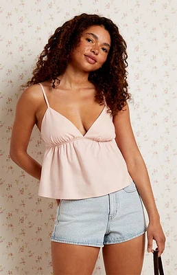 LA Hearts Linen V-Neck Babydoll Tank Top