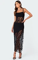 Edikted Sheer Mesh & Lace Patchwork Maxi Dress