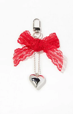 LA Hearts Lace Bow Heart Bag Charm Keychain
