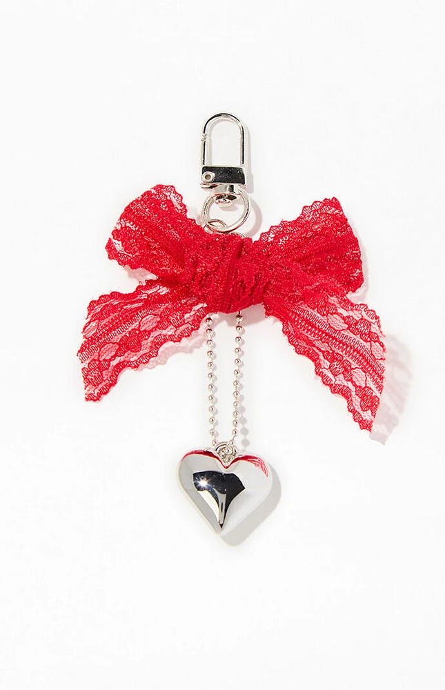 LA Hearts Lace Bow Heart Bag Charm Keychain