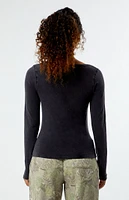 Est. PAC 1980 Ashlee Washed Notched Henley Long Sleeve Top