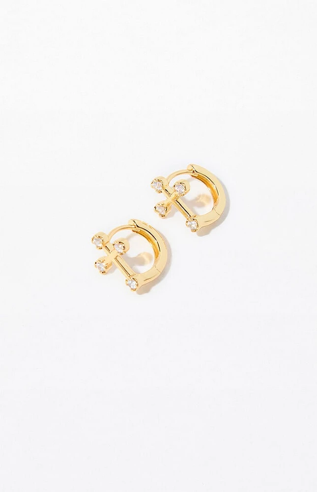 PacSun Gold Cross Huggie Hoop Earrings