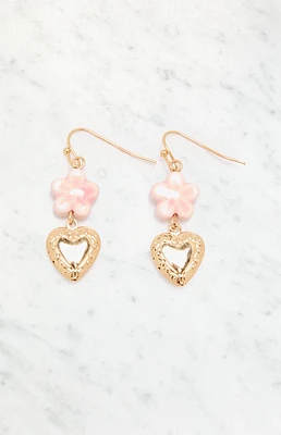 LA Hearts Gold Flower Heart Locket Earrings