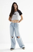 PacSun Casey Medium Indigo Ripped Knee Low Rise Baggy Jeans