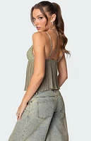 Edikted Pleated Lacey Split Front Tank Top