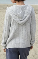 John Galt Silver Cable Knit Zip Up Sweater Hoodie
