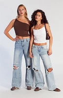 PacSun Casey Ripped Knees Low Rise Baggy Jeans Medium Indigo