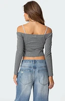 Edikted Off Shoulder Layered Long Sleeve T-Shirt