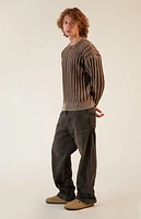 Pacsun Brown Wide Ribbed Knit Crew Neck Sweater