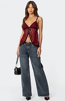 Edikted Maude Tie Front Sheer Lace Top