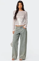 Edikted Sheer Sequin Boat Neck Top