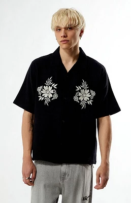 Pacsun Black Floral Embroidered Oversized Resort Camp Shirt