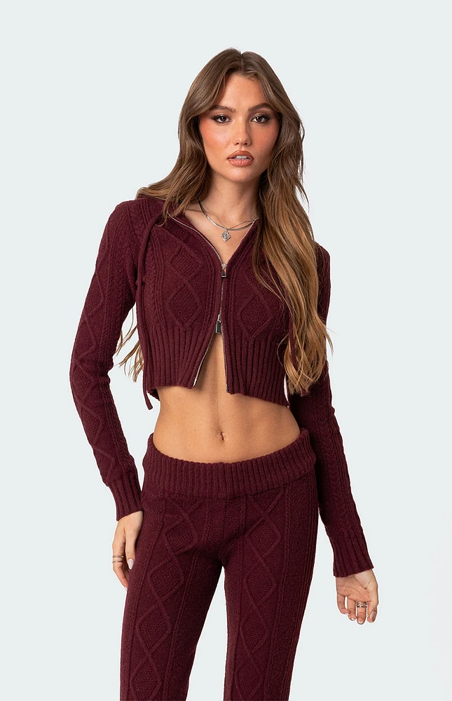 Edikted Ray Cable Knit Hooded Cardigan