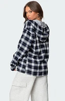 Edikted Plaid Hooded Button Up Shirt