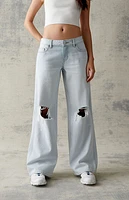 Pacsun Eco Light Blue Ripped Low Rise Baggy Jeans