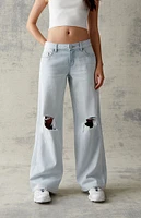 PacSun Eco Light Blue Ripped Low Rise Baggy Jeans