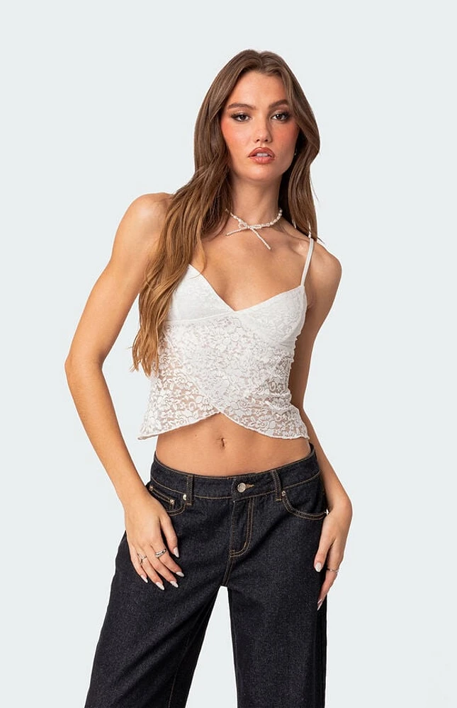 Edikted Ruby Sheer Lace Tank Top