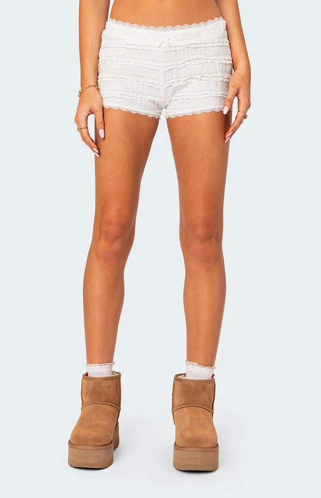 Edikted Lucy Ruffled Lace Shorts