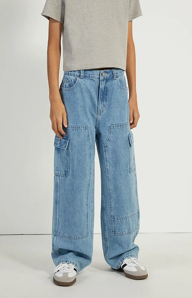 PacSun Kids Light Indigo Baggy Cargo Jeans