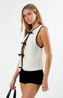 WEWOREWHAT Faux Leather Linen Tie Front Vest