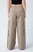 PacSun Taupe Draped Low Rise Wide Leg Cargo Pants