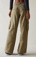 Olive Drawstring Waist Baggy Cargo Pants